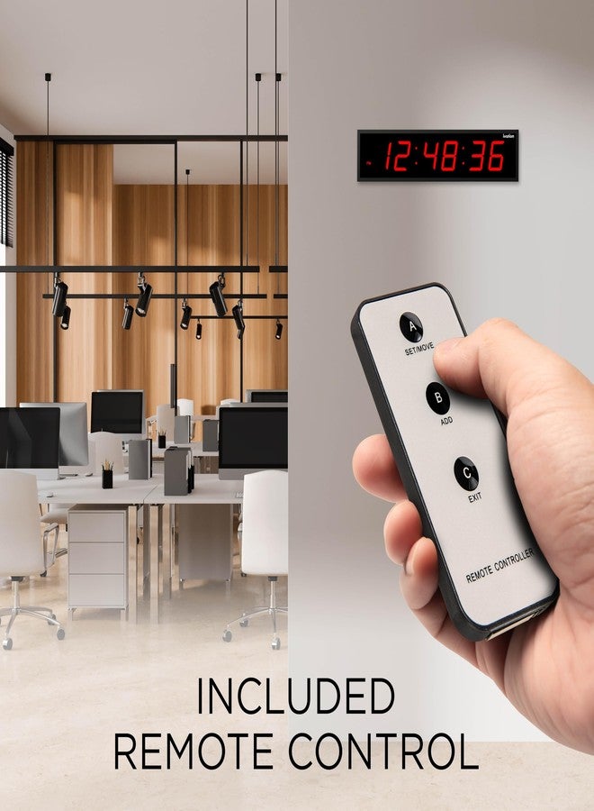 ايفيشن ساعة حائط رقمية كبيرة الحجم من إيفاشن - ساعة رقمية LED كبيرة بشاشة عرض واسعة، تُثبّت على الرف أو الحائط (24 بوصة - أحمر) 6 مستويات سطوع | ذاكرة الوقت | جهاز تحكم عن بُعد، فتحات تثبيت، وملحقات - Image 5